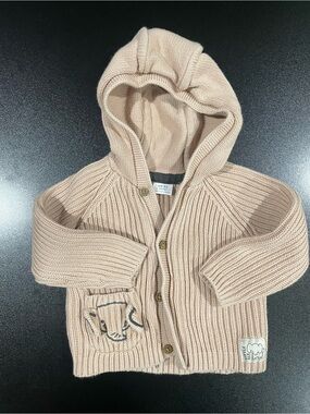 Next Baby Hooded Knit Cardigan w/ Elephant on pocket & back Fits 9-12 mo. 🐘 💕